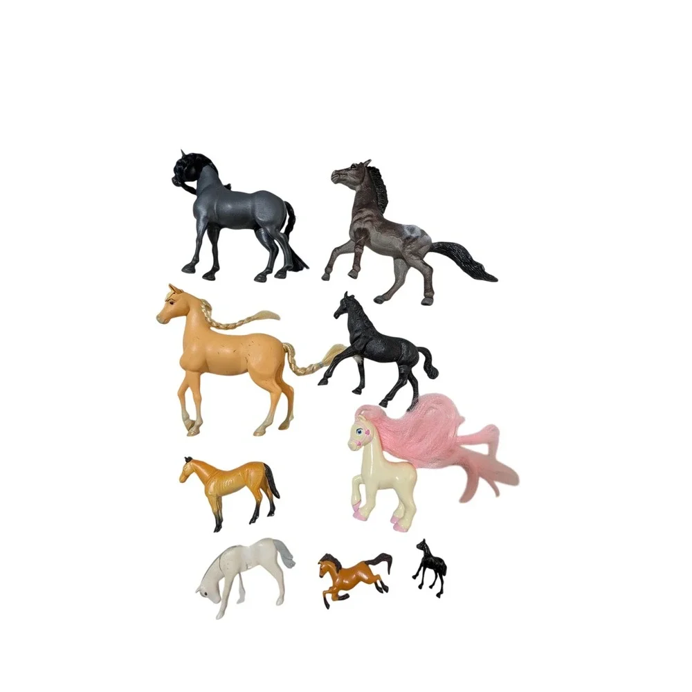 Mixed Lot of 9 Toy Horse Figurines Various Sizes and Colors Equestrian Play Set
